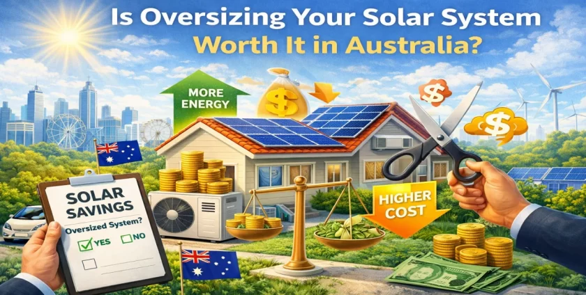 Oversizing solar system in Australia showing cost vs savings and energy production benefits