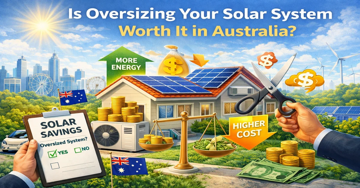 Oversizing solar system in Australia showing cost vs savings and energy production benefits