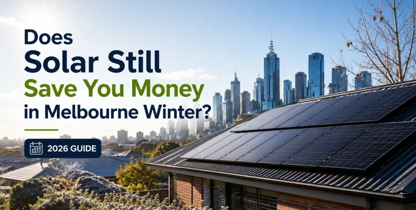 Solar panels installed on a Melbourne home during winter, demonstrating how solar energy can still reduce electricity bills in 2026.