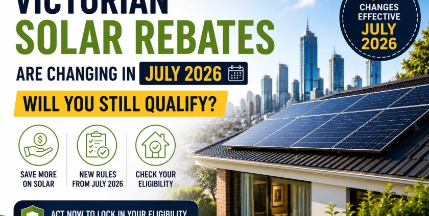 Modern Melbourne home with rooftop solar panels highlighting Victorian Solar Rebate changes effective from July 2026.